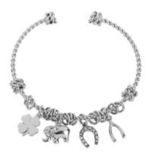 Silver Charm Open Bangle Bracelet